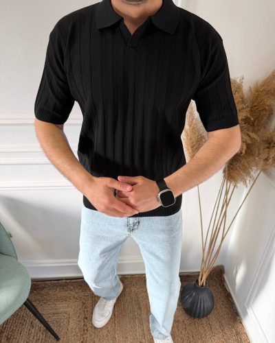 Футболка чоловіча поло вʼязана – чорний