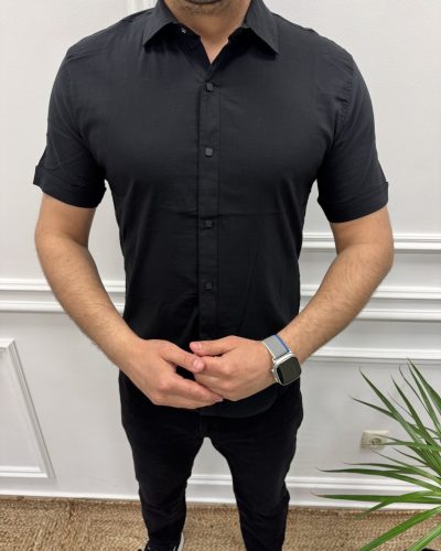 Сорочка чоловіча норма з коротким рукавом на кнопках чорна