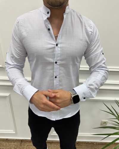 Сорочка чоловіча батал льон на гудзиках біла
