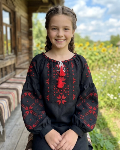 Блузка бохо на дівчинку льон 122-146 зріст